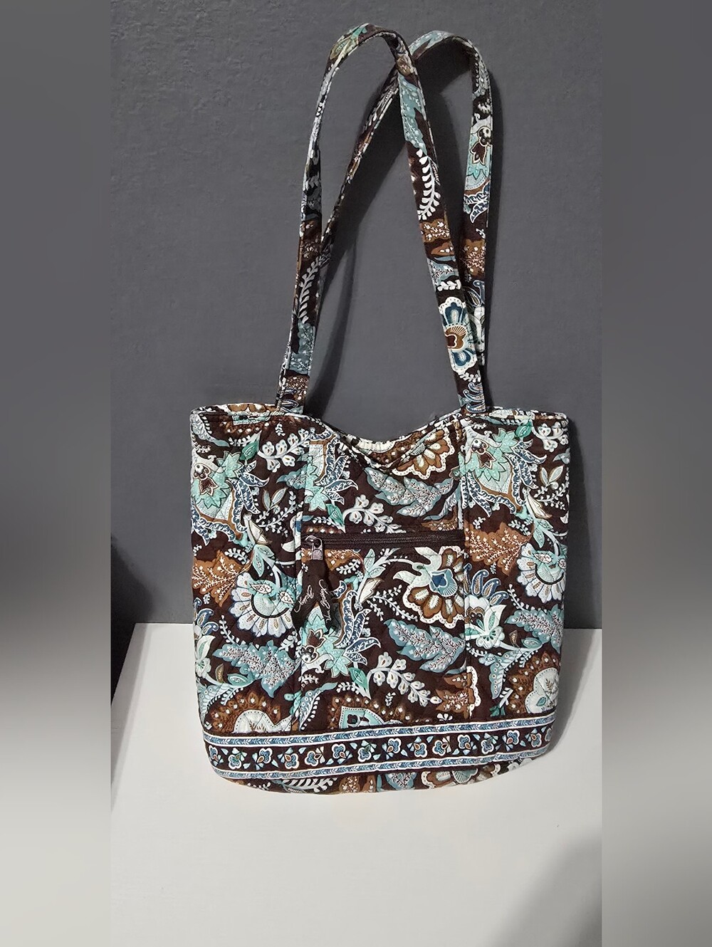 Vera Bradley Brown & Aqua Quilted Floral Tote